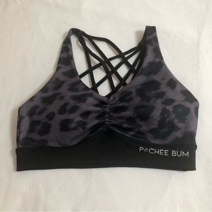 Sport bras back  crisscrossed super soft pull over cheetah purple black. L